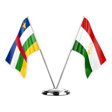 Two table flags isolated on white background 3d illustration, central african republic and tajikistan