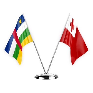 Two table flags isolated on white background 3d illustration, central african republic and tonga