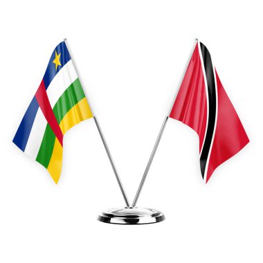 Two table flags isolated on white background 3d illustration, central african republic and tobago