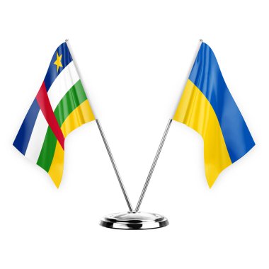 Two table flags isolated on white background 3d illustration, central african republic and ukraine