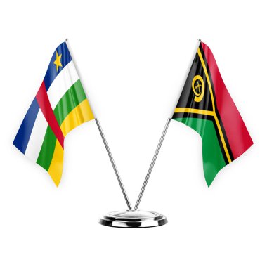 Two table flags isolated on white background 3d illustration, central african republic and vanuatu