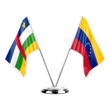 Two table flags isolated on white background 3d illustration, central african republic and venezuela