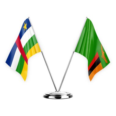 Two table flags isolated on white background 3d illustration, central african republic and zambia