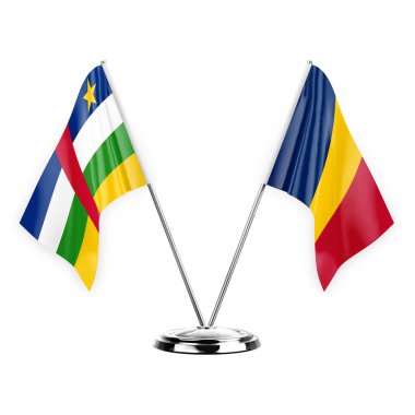 Two table flags isolated on white background 3d illustration, central african republic and chad