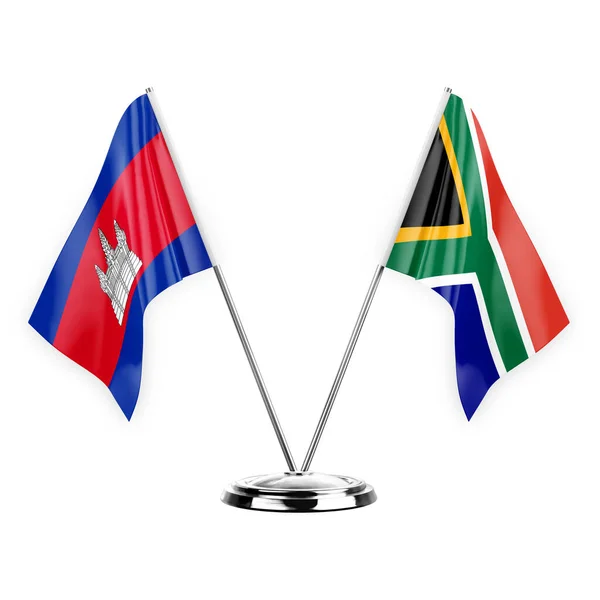 Two Table Flags Isolated White Background Illustration Cambodia South Africa — Stok fotoğraf