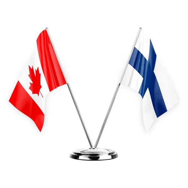 Two Table Flags Isolated White Background Illustration Canada Finland — Foto Stock