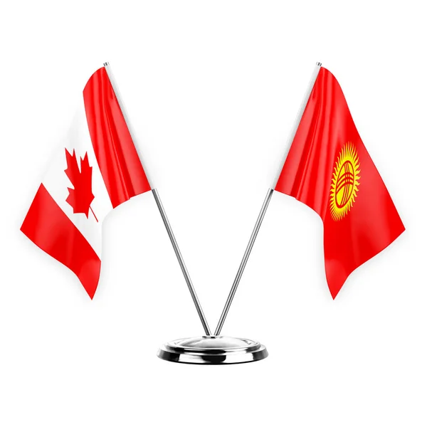 Two Table Flags Isolated White Background Illustration Canada Kyrgyzstan —  Fotos de Stock