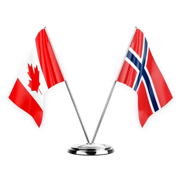 Two Table Flags Isolated White Background Illustration Canada Norway — стоковое фото