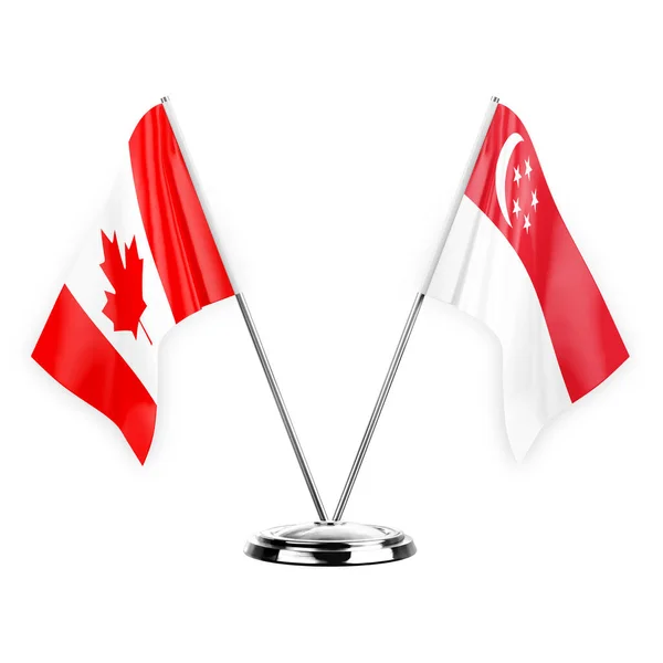 Two Table Flags Isolated White Background Illustration Canada Singapore — Stock Fotó