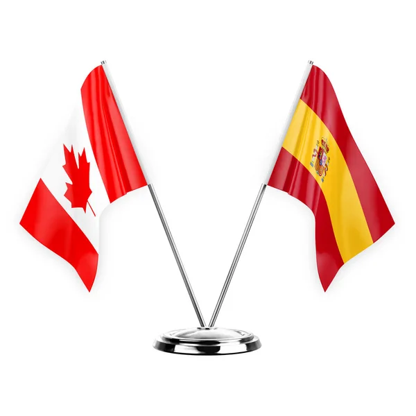 Two Table Flags Isolated White Background Illustration Canada Spain — Stock Fotó