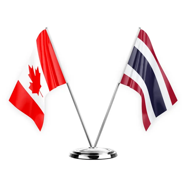 Two Table Flags Isolated White Background Illustration Canada Thailand — Foto Stock