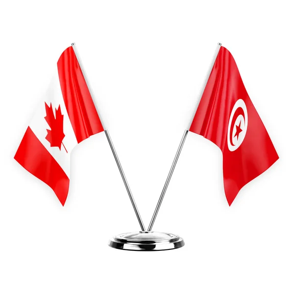 Two Table Flags Isolated White Background Illustration Canada Tunisia — Foto Stock