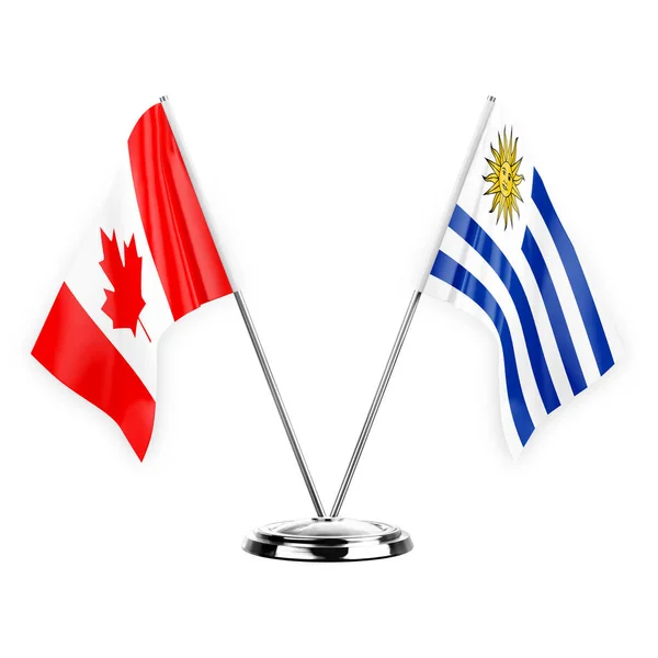 Two Table Flags Isolated White Background Illustration Canada Uruguay — Stok fotoğraf