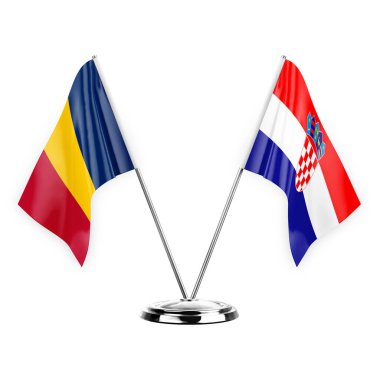 Two table flags isolated on white background 3d illustration, chad and croatia