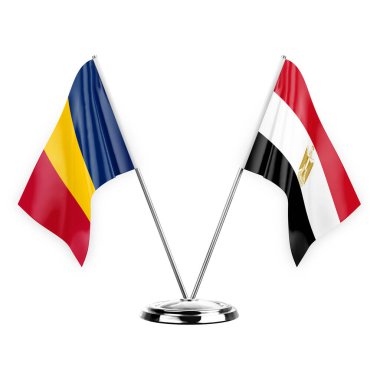 Two table flags isolated on white background 3d illustration, chad and egypt