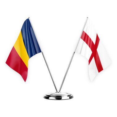 Two table flags isolated on white background 3d illustration, chad and england