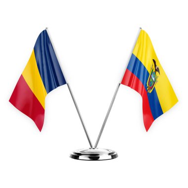 Two table flags isolated on white background 3d illustration, chad and ecuador