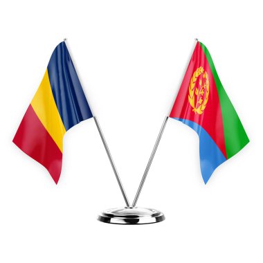 Two table flags isolated on white background 3d illustration, chad and eritrea