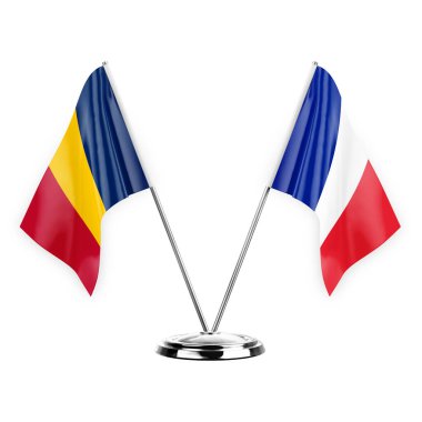 Two table flags isolated on white background 3d illustration, chad and france