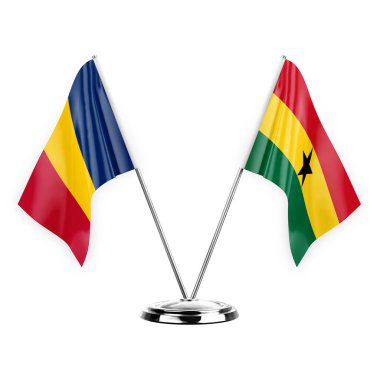 Two table flags isolated on white background 3d illustration, chad and ghana