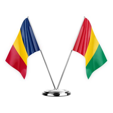 Two table flags isolated on white background 3d illustration, chad and guinea
