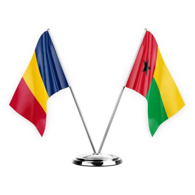 Two table flags isolated on white background 3d illustration, chad and guinea-bissau