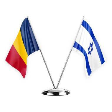 Two table flags isolated on white background 3d illustration, chad and israel