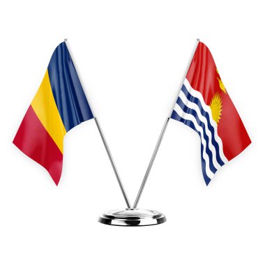 Two table flags isolated on white background 3d illustration, chad and kiribati