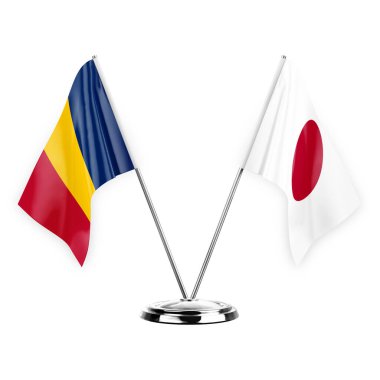 Two table flags isolated on white background 3d illustration, chad and japan