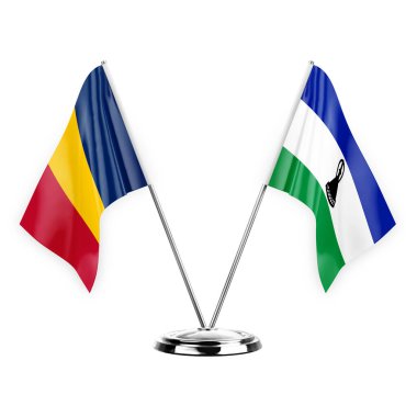 Two table flags isolated on white background 3d illustration, chad and lesotho
