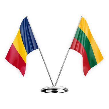 Two table flags isolated on white background 3d illustration, chad and lithuania