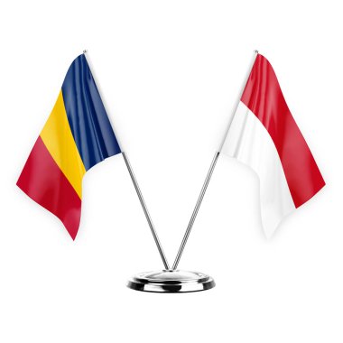 Two table flags isolated on white background 3d illustration, chad and monaco