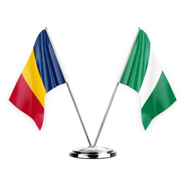 Two table flags isolated on white background 3d illustration, chad and nigeria