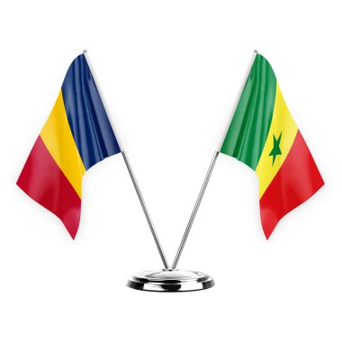 Two table flags isolated on white background 3d illustration, chad and senegal