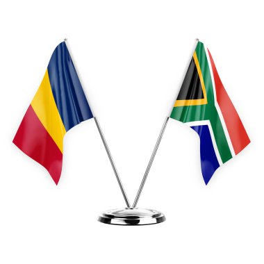 Two table flags isolated on white background 3d illustration, chad and south africa