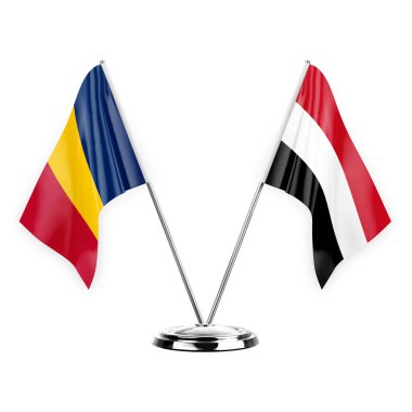 Two table flags isolated on white background 3d illustration, chad and yemen