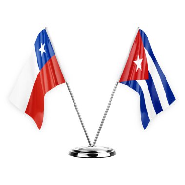 Two table flags isolated on white background 3d illustration, chile and cuba