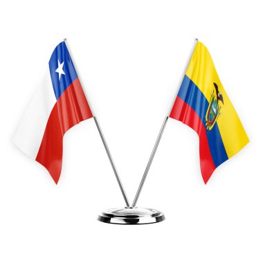 Two table flags isolated on white background 3d illustration, chile and ecuador
