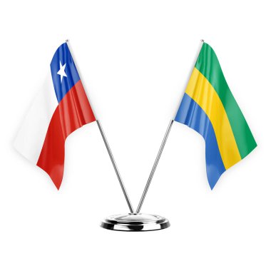 Two table flags isolated on white background 3d illustration, chile and gabon