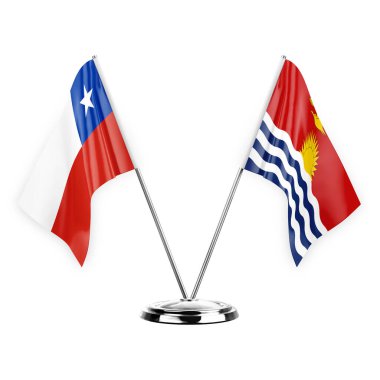 Two table flags isolated on white background 3d illustration, chile and kiribati