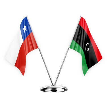 Two table flags isolated on white background 3d illustration, chile and libya