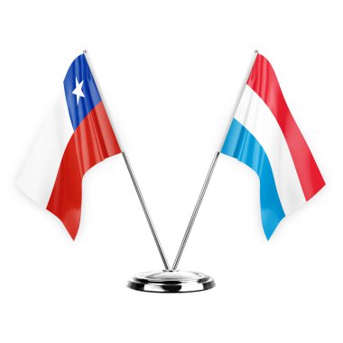 Two table flags isolated on white background 3d illustration, chile and luxembourg