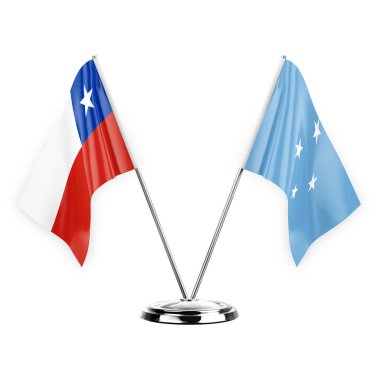 Two table flags isolated on white background 3d illustration, chile and micronesia