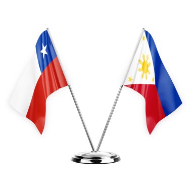 Two table flags isolated on white background 3d illustration, chile and philippines