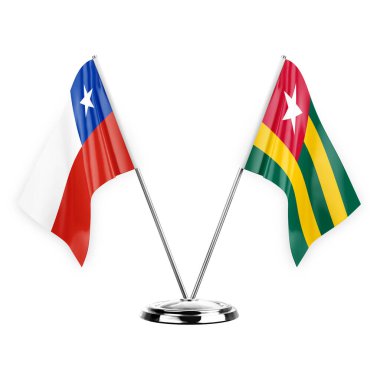Two table flags isolated on white background 3d illustration, chile and togo