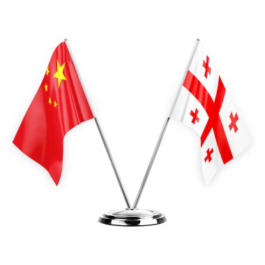 Two table flags isolated on white background 3d illustration, china and georgia