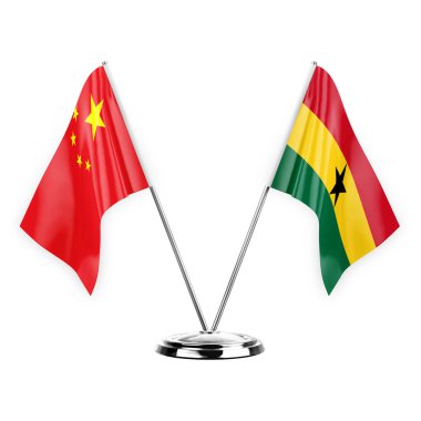 Two table flags isolated on white background 3d illustration, china and ghana