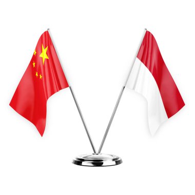 Two table flags isolated on white background 3d illustration, china and monaco