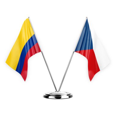 Two table flags isolated on white background 3d illustration, colombia and czechia