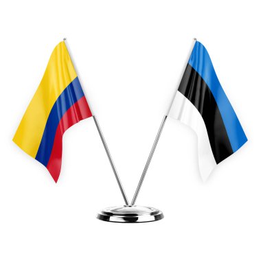 Two table flags isolated on white background 3d illustration, colombia and estonia